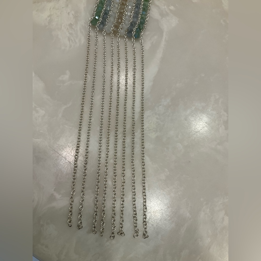 Long Nakamol Green Bead and Silver Chain Fringe Necklace, Excellent Condition - Picture 5 of 10